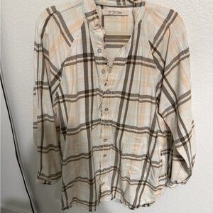We The Free (Free People) plaid flannel button-down tunic shirt